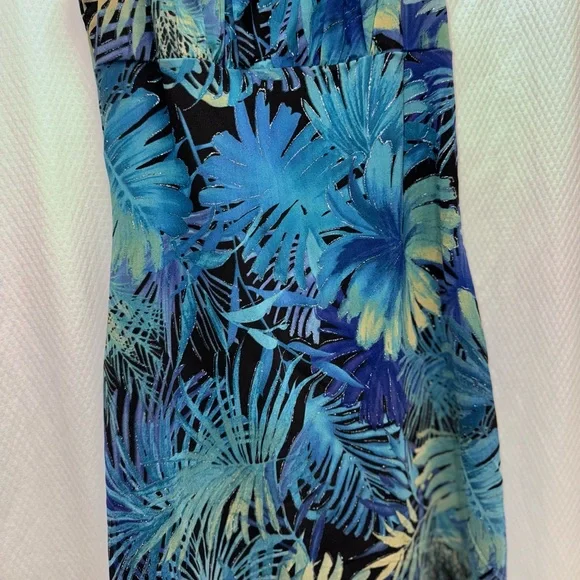 Vintage Y2K Tropical Blue Leaf Print Spaghetti Strap Mini Dress USA Made Size M - Picture 6 of 9